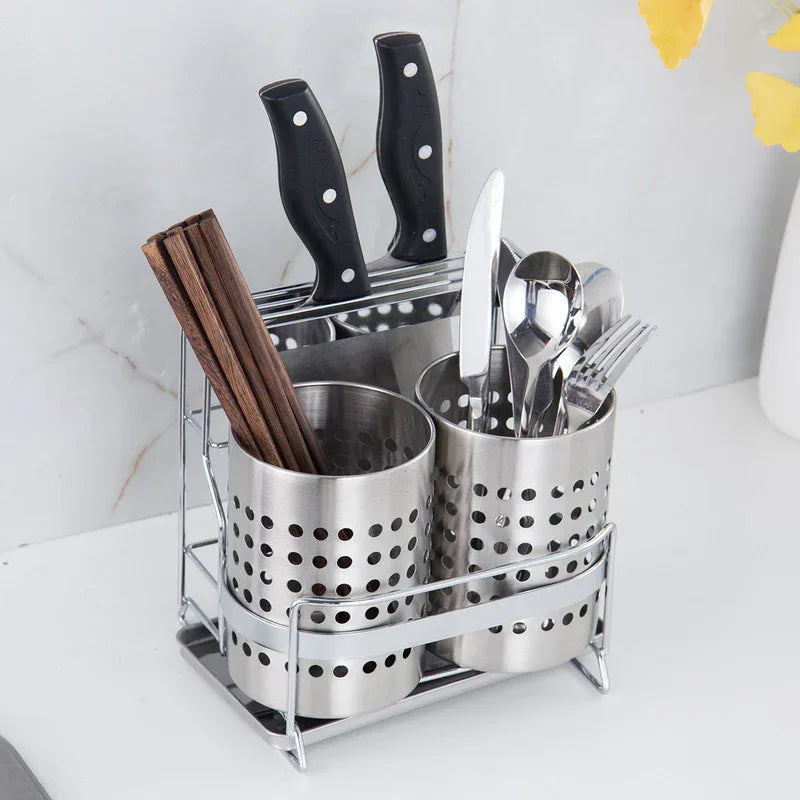 Stainless Steel Kitchen Tableware Storage Rack, With Knife Rack,Spoon And Chopstick Rack-Silver - Mekamart Australia