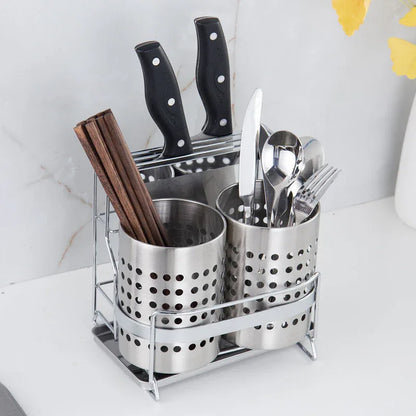 Stainless Steel Kitchen Tableware Storage Rack, With Knife Rack,Spoon And Chopstick Rack-Silver - Mekamart Australia