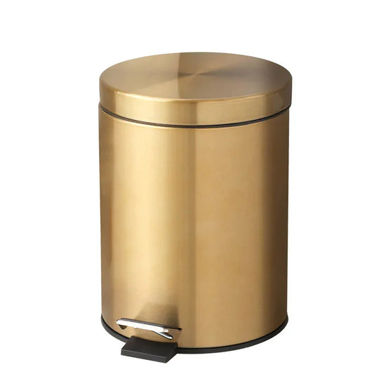 5L Stainless Steel Round Trash Can With Lid And Foot Pedal for Household Kitchen Hotel-Champagne Gold - Mekamart Australia