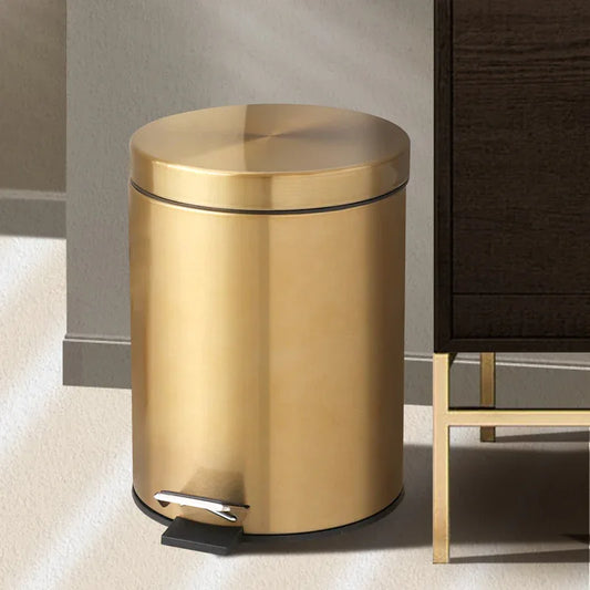 5L Stainless Steel Round Trash Can With Lid And Foot Pedal for Household Kitchen Hotel-Champagne Gold - Mekamart Australia