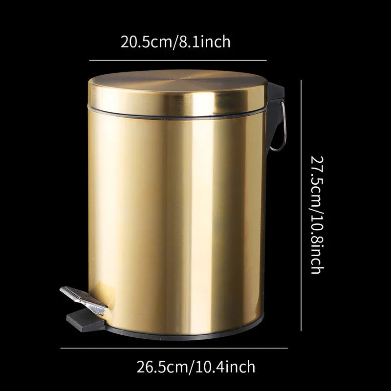 5L Stainless Steel Round Trash Can With Lid And Foot Pedal for Household Kitchen Hotel-Champagne Gold - Mekamart Australia