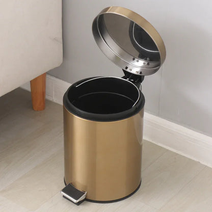 5L Stainless Steel Round Trash Can With Lid And Foot Pedal for Household Kitchen Hotel-Champagne Gold - Mekamart Australia