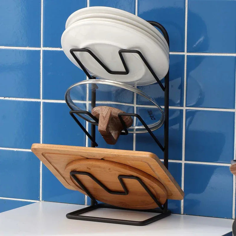 Three-layer Pot Lid Rack Kitchen Countertop Organizer for Cutting Board-Black - Mekamart Australia