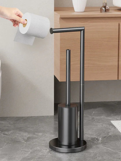 2-in-1 Floor Standing Roll Paper Holder and Toilet Brush For Bathroom and Toilet-Black - Mekamart Australia