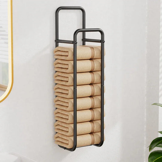 Double-Pole Towel Rack, Wall-Mounted Storage Rack for Bathroom,Black - Mekamart Australia