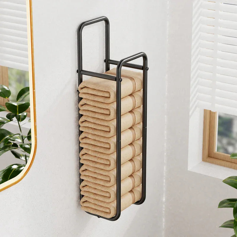 Double-Pole Towel Rack, Wall-Mounted Storage Rack for Bathroom,Black - Mekamart Australia