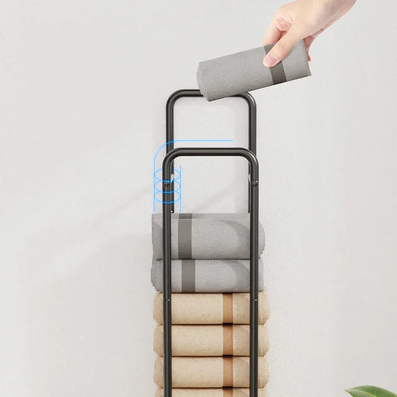 Double-Pole Towel Rack, Wall-Mounted Storage Rack for Bathroom,Black - Mekamart Australia