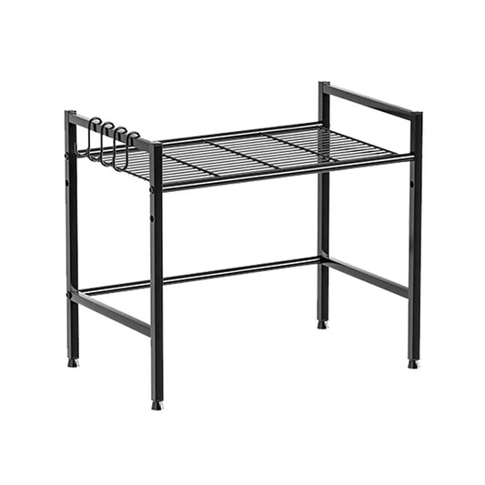 Metal Shelf For Microwave Oven 2 Level Kitchen Storage Rack With 4 Hooks-Black - Mekamart Australia