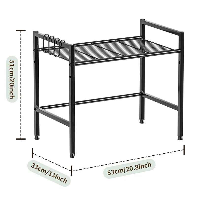 Metal Shelf For Microwave Oven 2 Level Kitchen Storage Rack With 4 Hooks-Black - Mekamart Australia