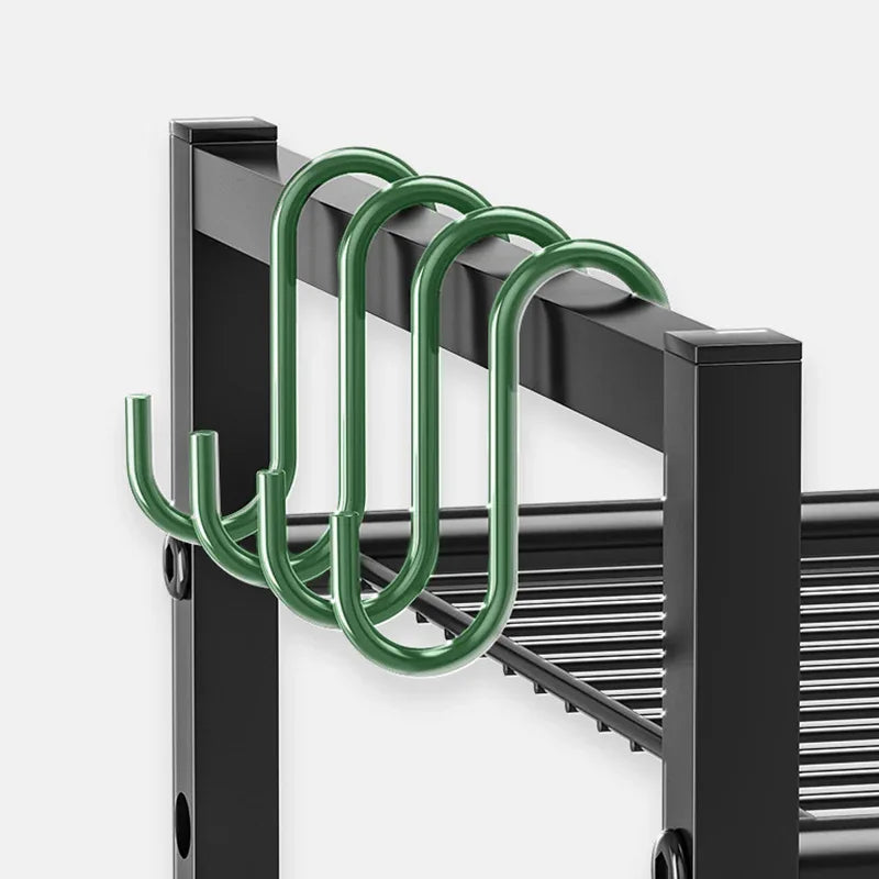 Metal Shelf For Microwave Oven 2 Level Kitchen Storage Rack With 4 Hooks-Black - Mekamart Australia