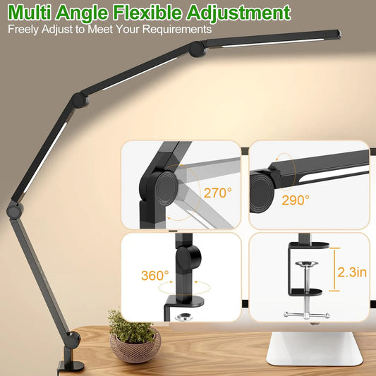 LED Desk Lamp,Foldable Table Lamp for Computer and Desktop,Flexible Clamp on Desk Lamps,Black Portable Desk Lamp for Home Office Reading,Working,Computer Desk,Study Lamp for Kids - Mekamart Australia