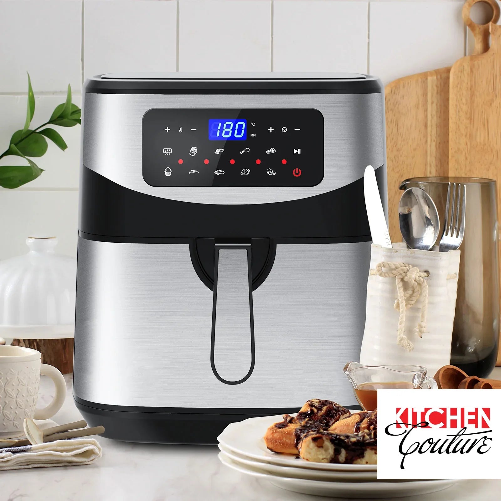 Kitchen Couture 12 Litre Air Fryer Multifunctional LCD One Touch Display Silver - Mekamart Australia