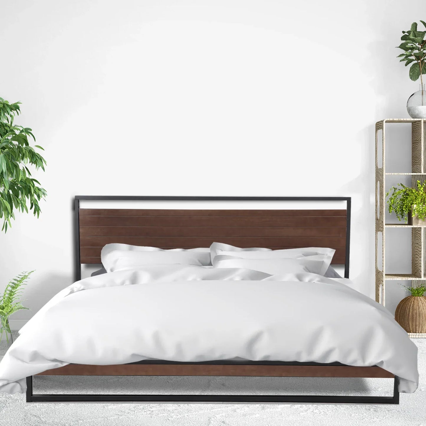 Milano Decor Azure Bed Frame With Headboard Black Wood Steel Platform Bed - Single - Black - Mekamart Australia