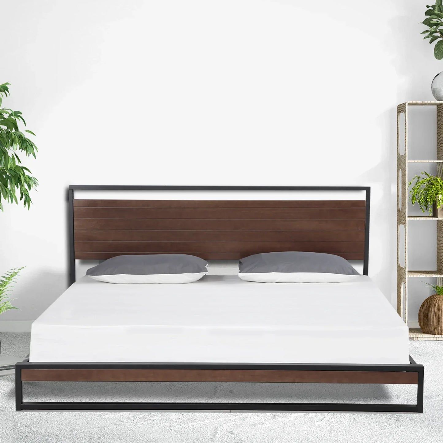 Milano Decor Azure Bed Frame With Headboard Black Wood Steel Platform Bed - Single - Black - Mekamart Australia