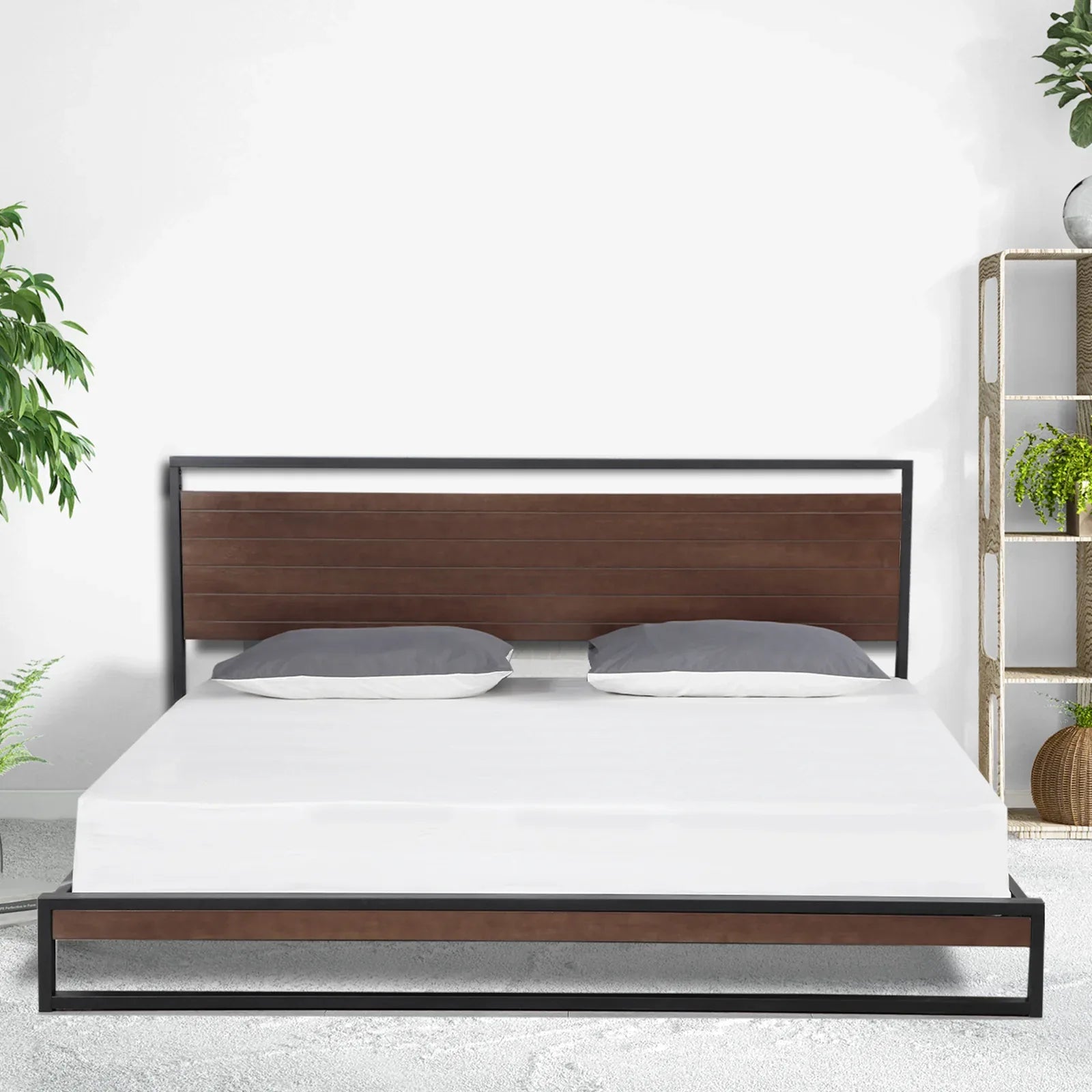 Milano Decor Azure Bed Frame With Headboard Black Wood Steel Platform Bed - Single - Black - Mekamart Australia