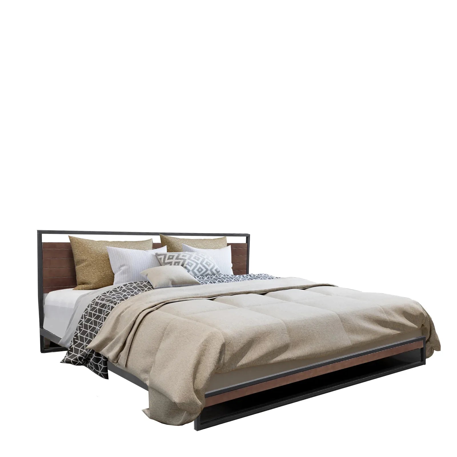 Milano Decor Azure Bed Frame With Headboard Black Wood Steel Platform Bed - Single - Black - Mekamart Australia