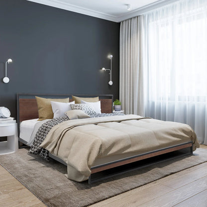 Milano Decor Azure Bed Frame With Headboard Black Wood Steel Platform Bed - Single - Black - Mekamart Australia