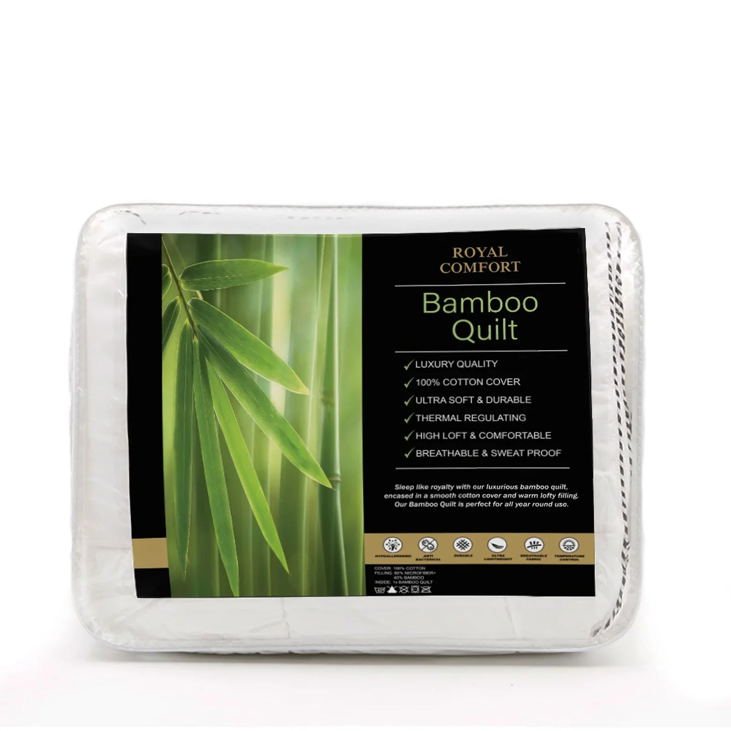 Royal Comfort Bamboo Blend Quilt 250GSM Luxury Duvet 100% Cotton Cover - Single - White - Mekamart Australia