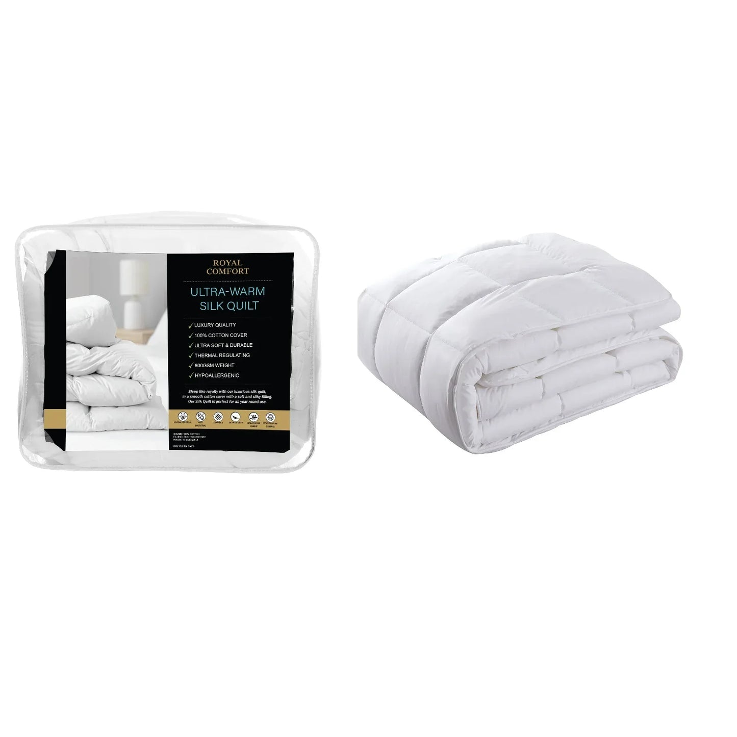 Royal Comfort 800GSM Silk Blend Quilt Duvet Ultra Warm Winter Weight - Queen - White - Mekamart Australia