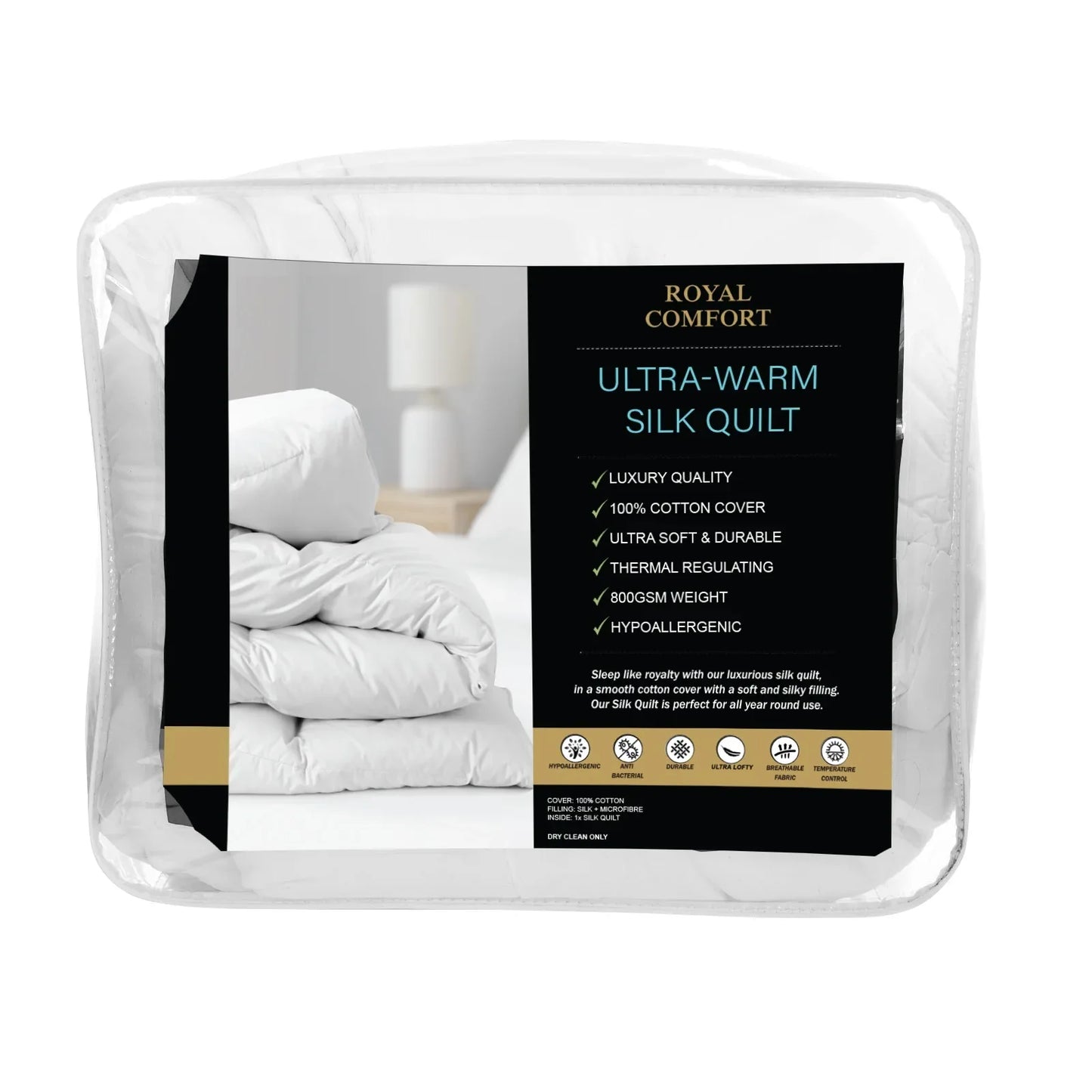 Royal Comfort 800GSM Silk Blend Quilt Duvet Ultra Warm Winter Weight - Queen - White - Mekamart Australia