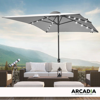 Arcadia Furniture Umbrella 3 Metre Umbrella with Solar LED Lights Garden Yard - Grey - Mekamart Australia