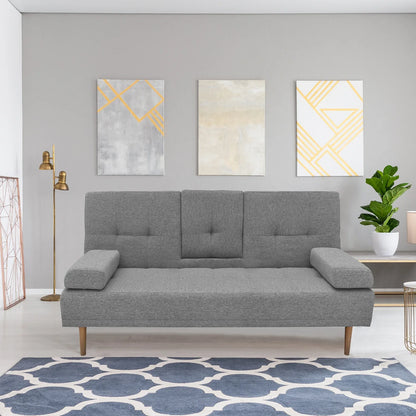 Casa Decor Mendoza 2 in 1 Sofa Bed Couch Grey Pull Down Cupholder 3 Seats Futon - Mekamart Australia