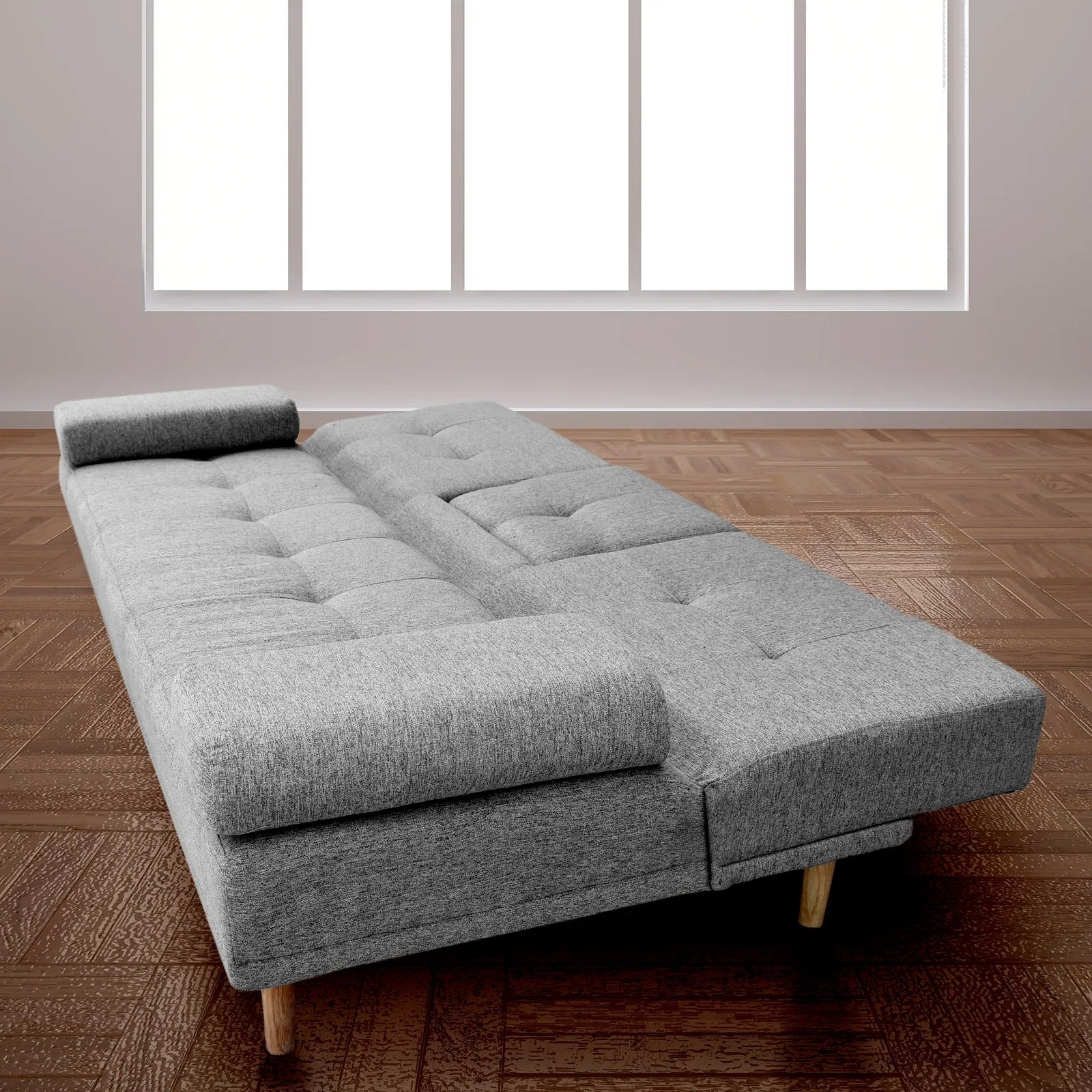 Casa Decor Mendoza 2 in 1 Sofa Bed Couch Grey Pull Down Cupholder 3 Seats Futon - Mekamart Australia