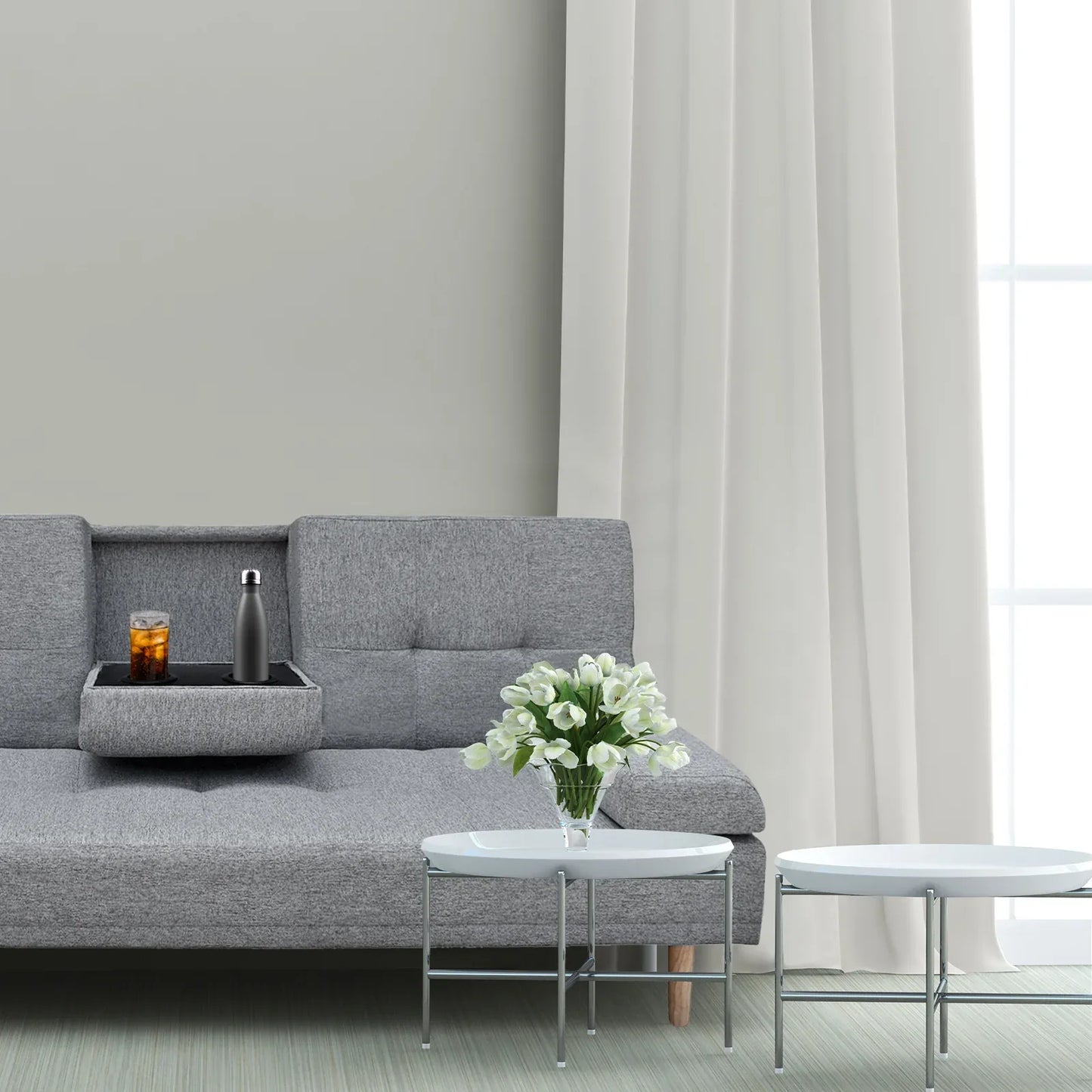 Casa Decor Mendoza 2 in 1 Sofa Bed Couch Grey Pull Down Cupholder 3 Seats Futon - Mekamart Australia