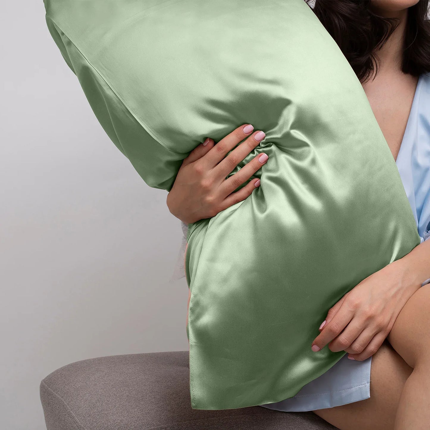Casa Decor Luxury Satin Pillowcase Twin Pack Size With Gift Box Luxury - Sage Green - Mekamart Australia