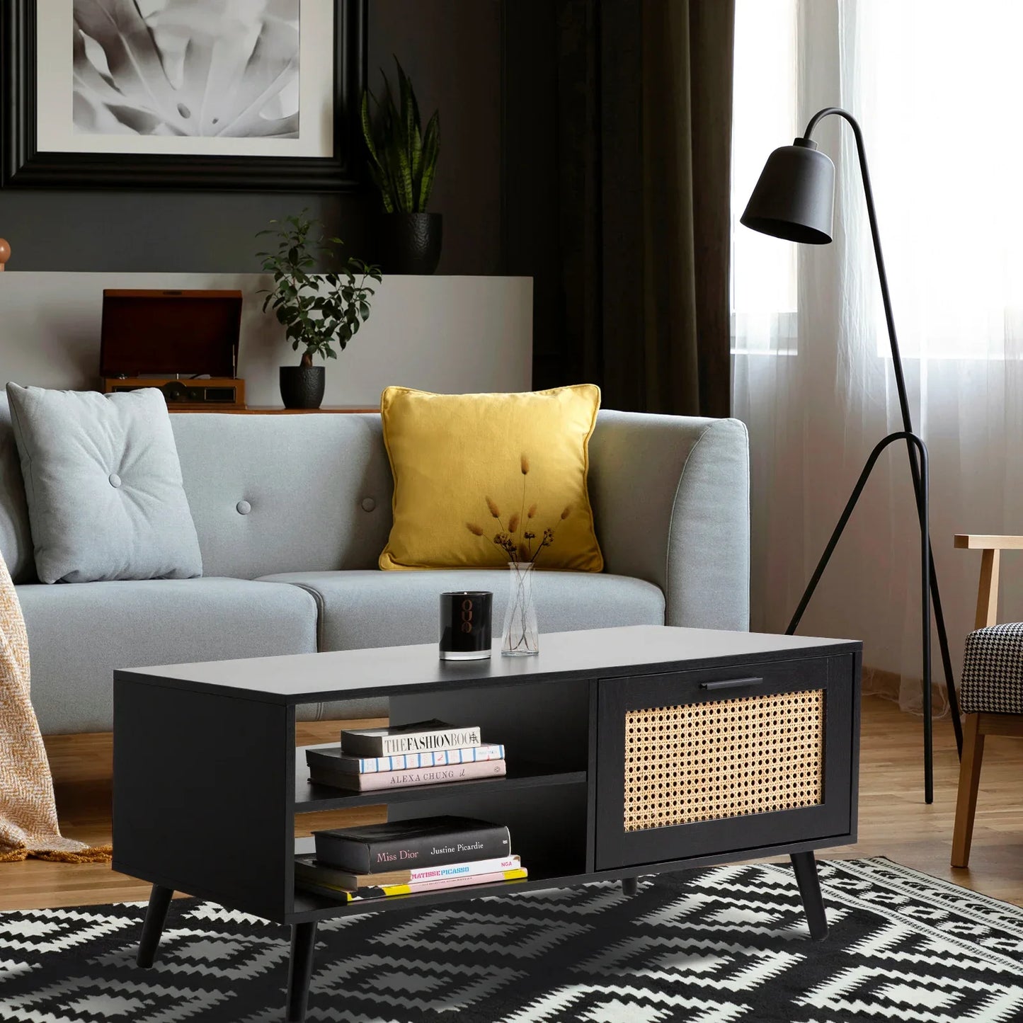 Casa Decor Tulum Rattan Coffee Table Storage Drawer Furniture Wooden Black - Mekamart Australia