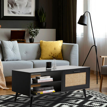 Casa Decor Tulum Rattan Coffee Table Storage Drawer Furniture Wooden Black - Mekamart Australia