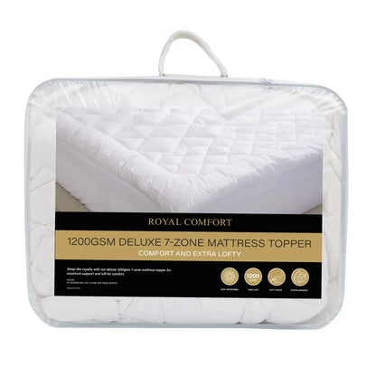 Royal Comfort 1200GSM Deluxe 7-Zone Mattress Topper Luxury Gusset Breathable - King - White - Mekamart Australia