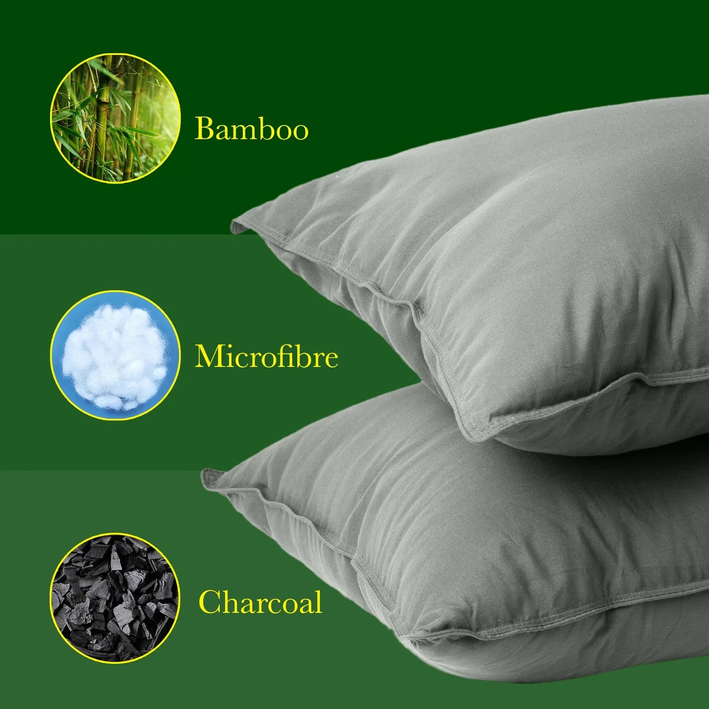 Royal Comfort Charcoal Bamboo Pillow Hotel Quality Luxury Twin Pack - Mekamart Australia