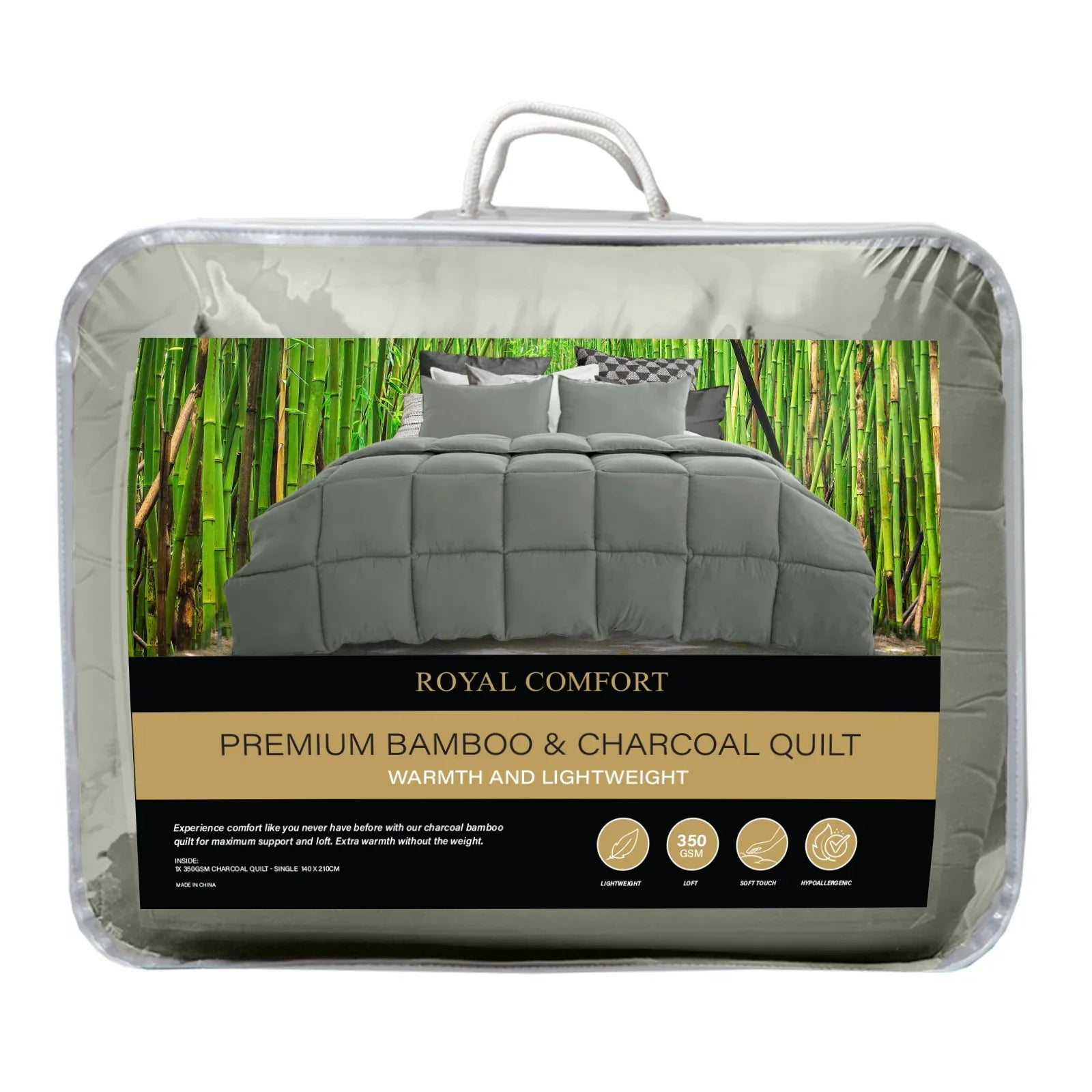 Royal Comfort 350GSM Charcoal Bamboo Quilt Luxury Bedding Duvet All Seasons - Double - Charcoal - Mekamart Australia