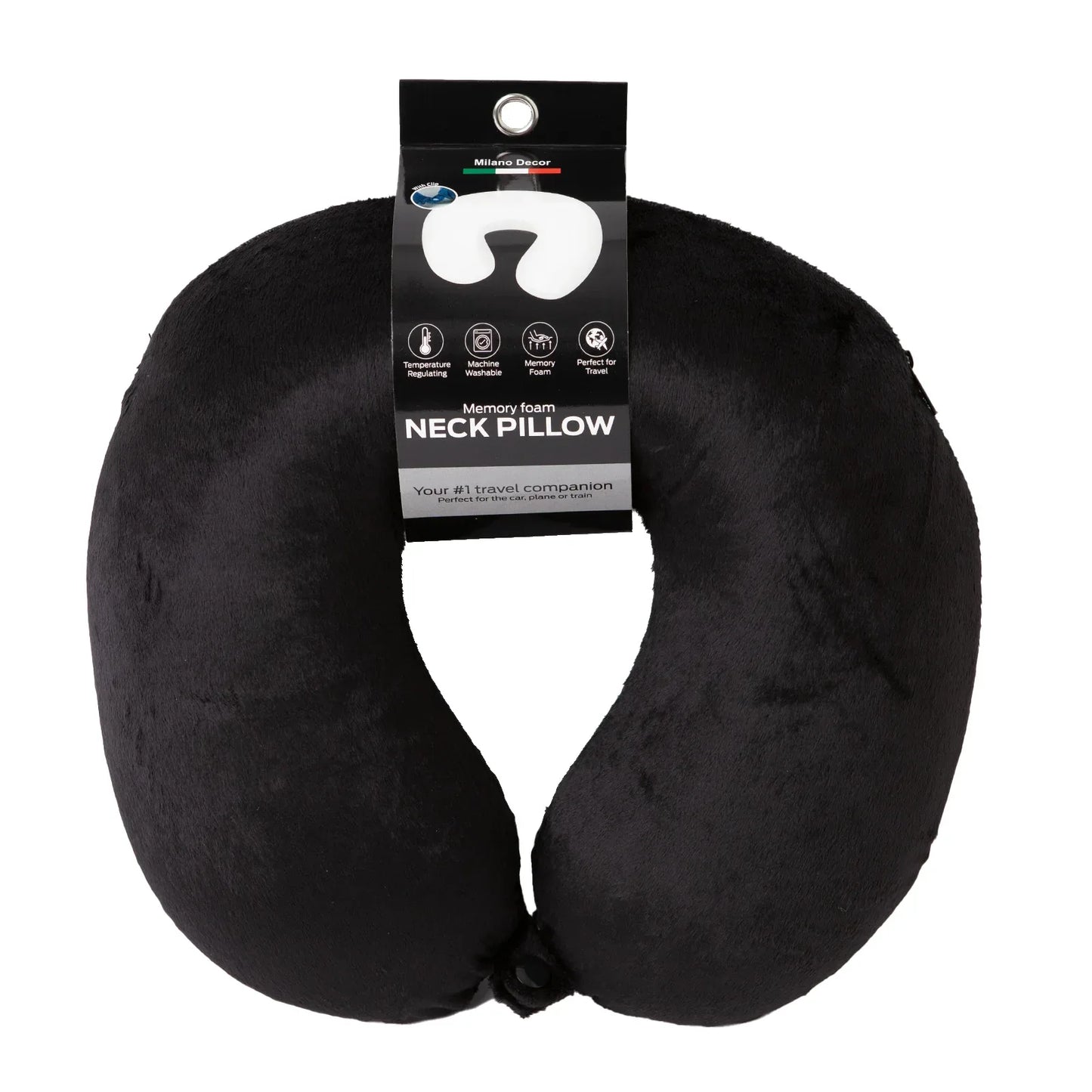 Milano Decor Memory Foam Travel Neck Pillow With Clip Cushion Support Soft Black - Mekamart Australia