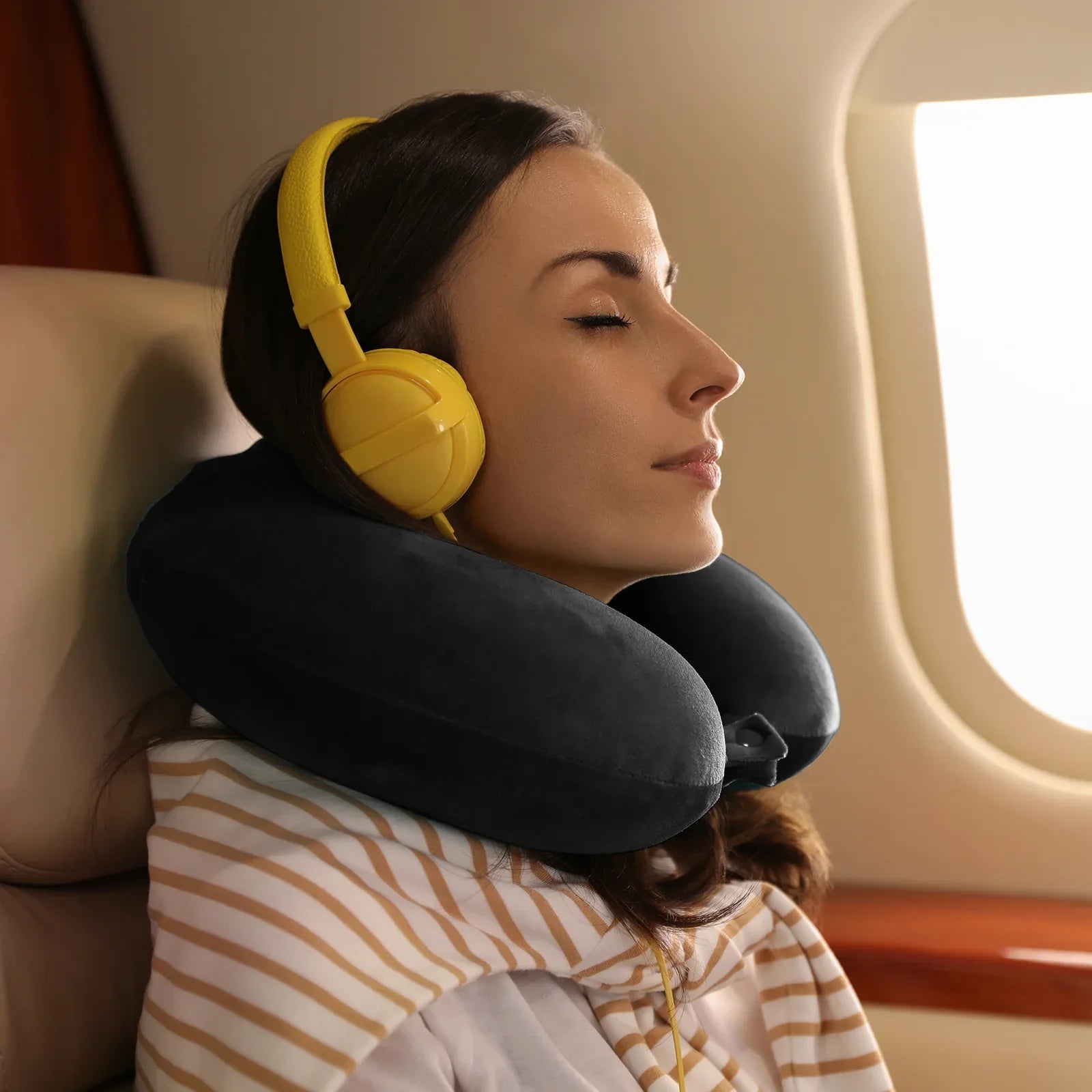 Milano Decor Memory Foam Travel Neck Pillow With Clip Cushion Support Soft Black - Mekamart Australia