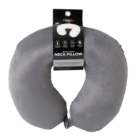 Milano Decor Memory Foam Travel Neck Pillow With Clip Cushion Support Soft Grey - Mekamart Australia
