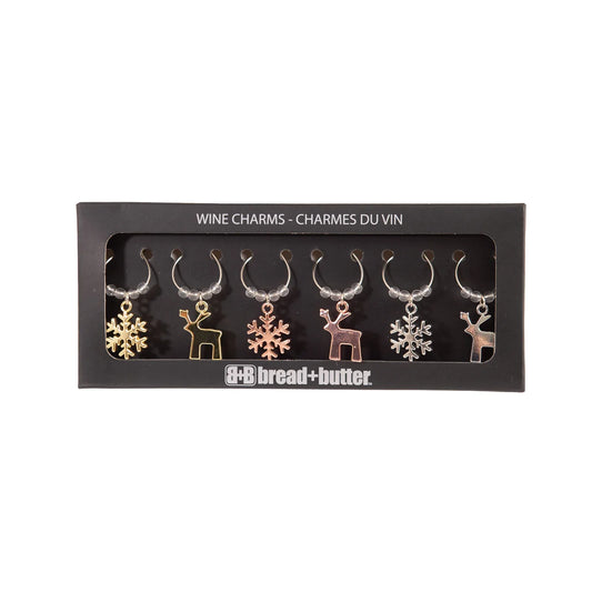 Bread and Butter (3) Snowflake and (3) Reindeer Wie Glass Charms - 6 Pack - Mekamart Australia