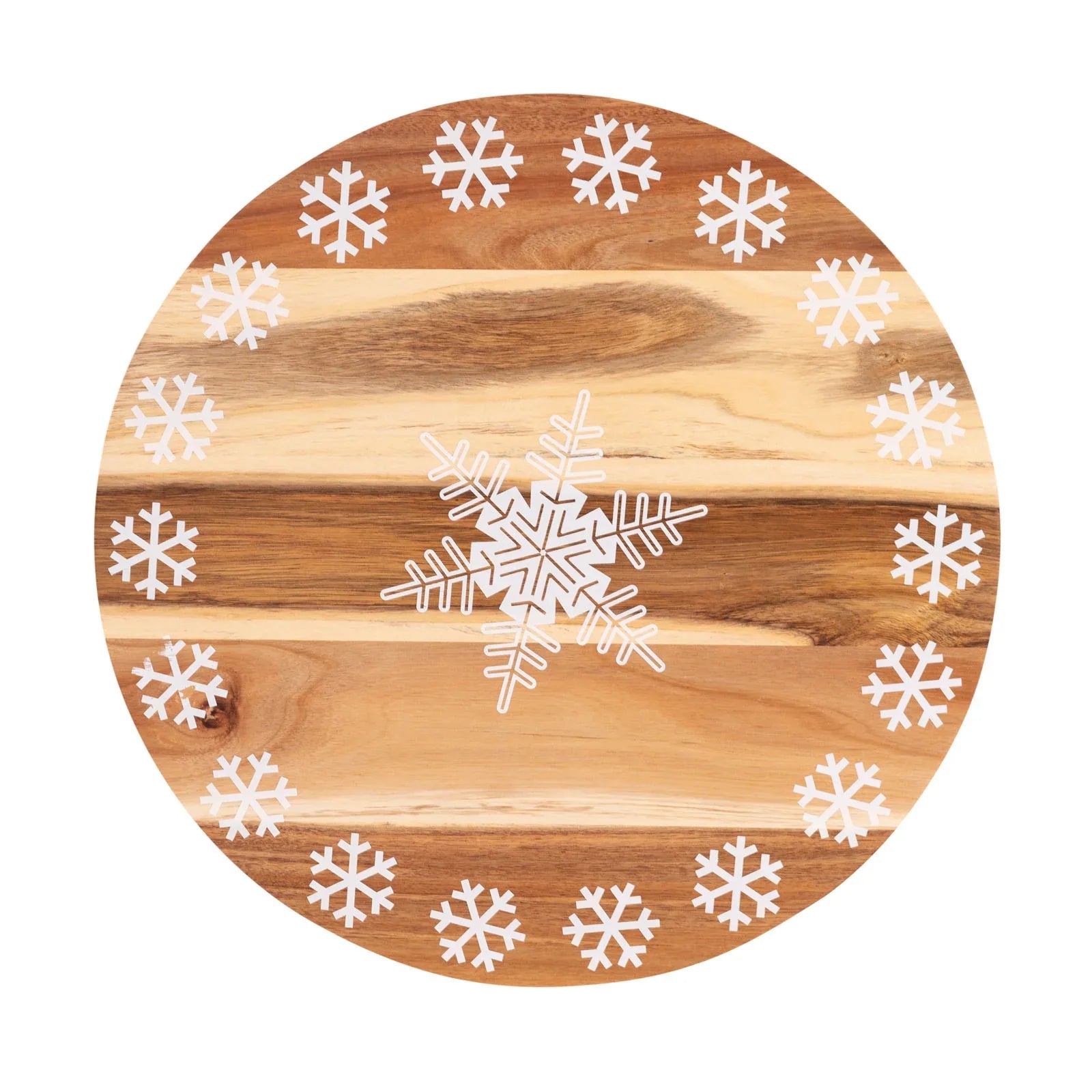 Bread and Butter 18 Inch Print Wooden Lazy Susan Tray - White Snowflake - Mekamart Australia