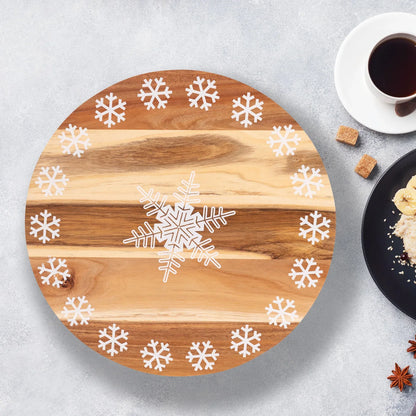 Bread and Butter 18 Inch Print Wooden Lazy Susan Tray - White Snowflake - Mekamart Australia