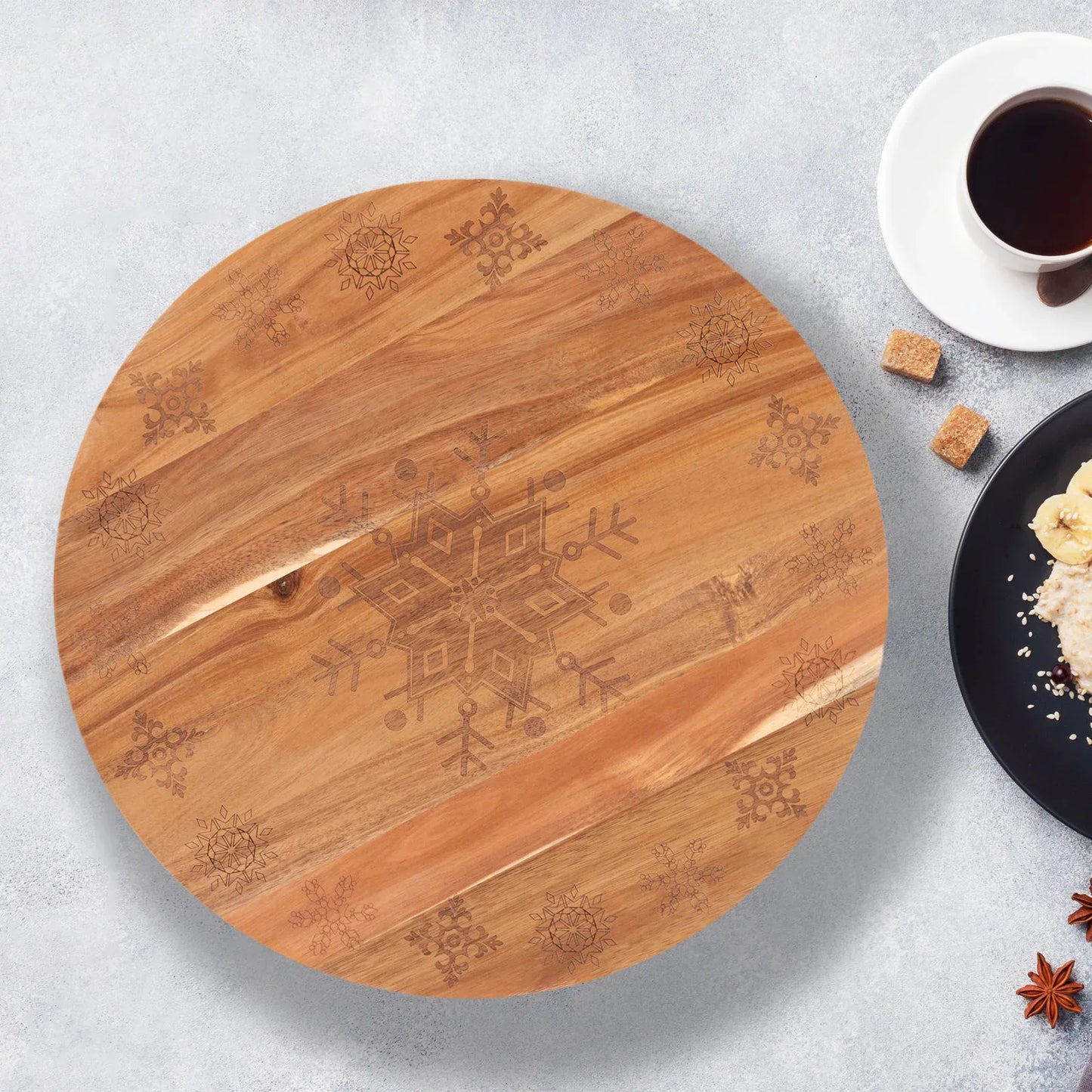 Bread and Butter 18 Inch Wooden Lazy Susan Tray - Wood Snowflake - Mekamart Australia