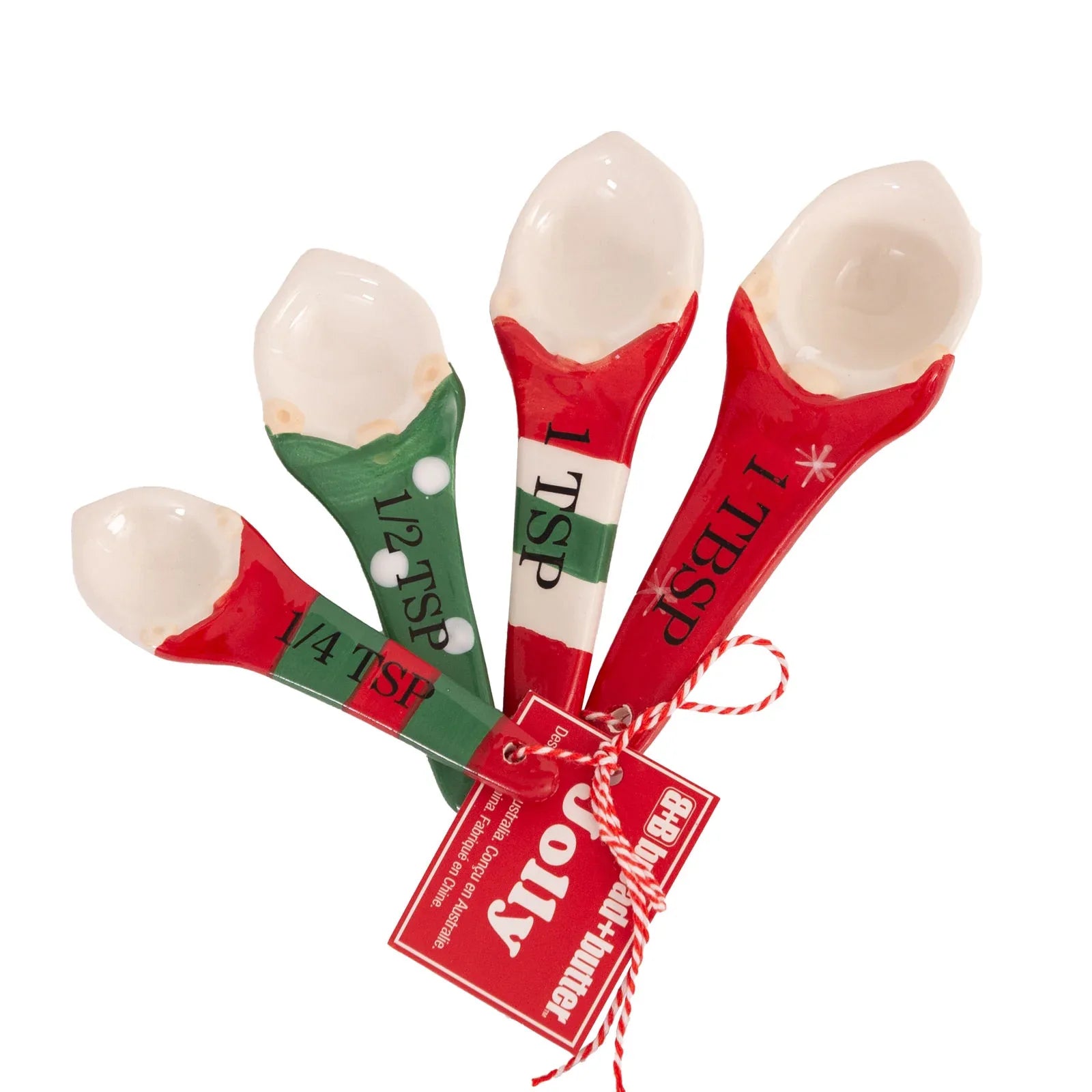 Bread and Butter Gnome Measuring Spoons - 4 Pack - Green/ Red/ White - Mekamart Australia