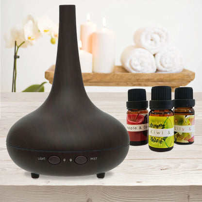 Essential Oil Diffuser Ultrasonic Humidifier Aromatherapy LED Light 200ML 3 Oils - Dark Wood Grain - Mekamart Australia