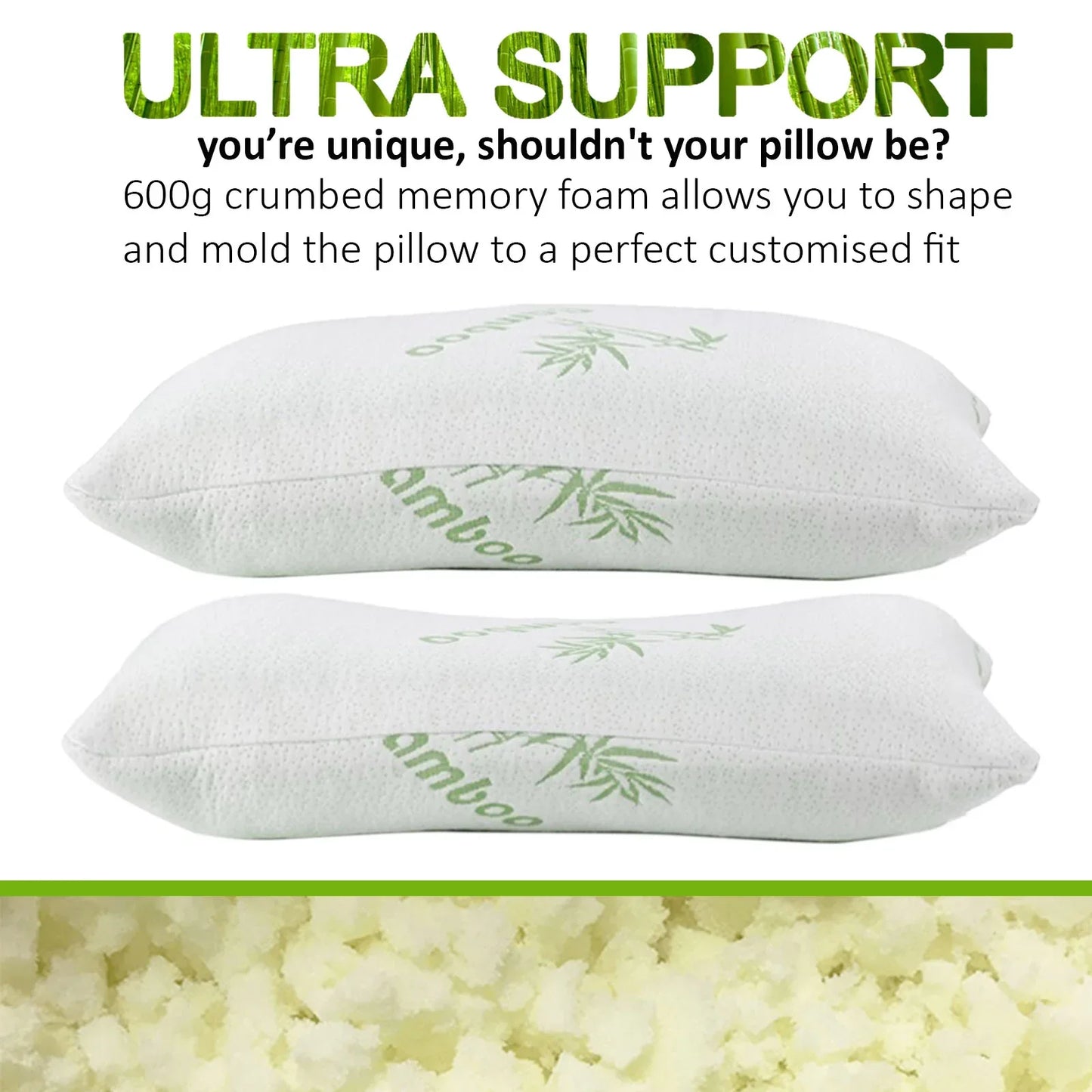 Royal Comfort Luxury Bamboo Covered Memory Foam Pillow Twin Pack Hypoallergenic - Mekamart Australia
