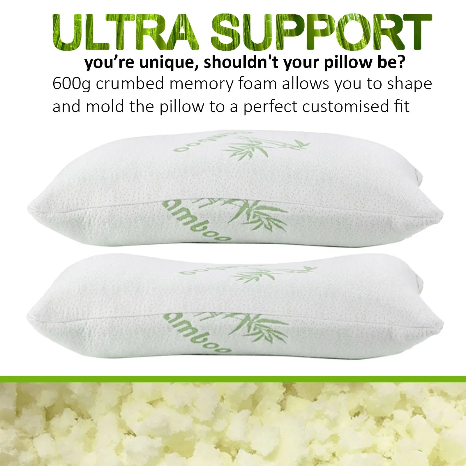 Royal Comfort Luxury Bamboo Covered Memory Foam Pillow Twin Pack Hypoallergenic - Mekamart Australia