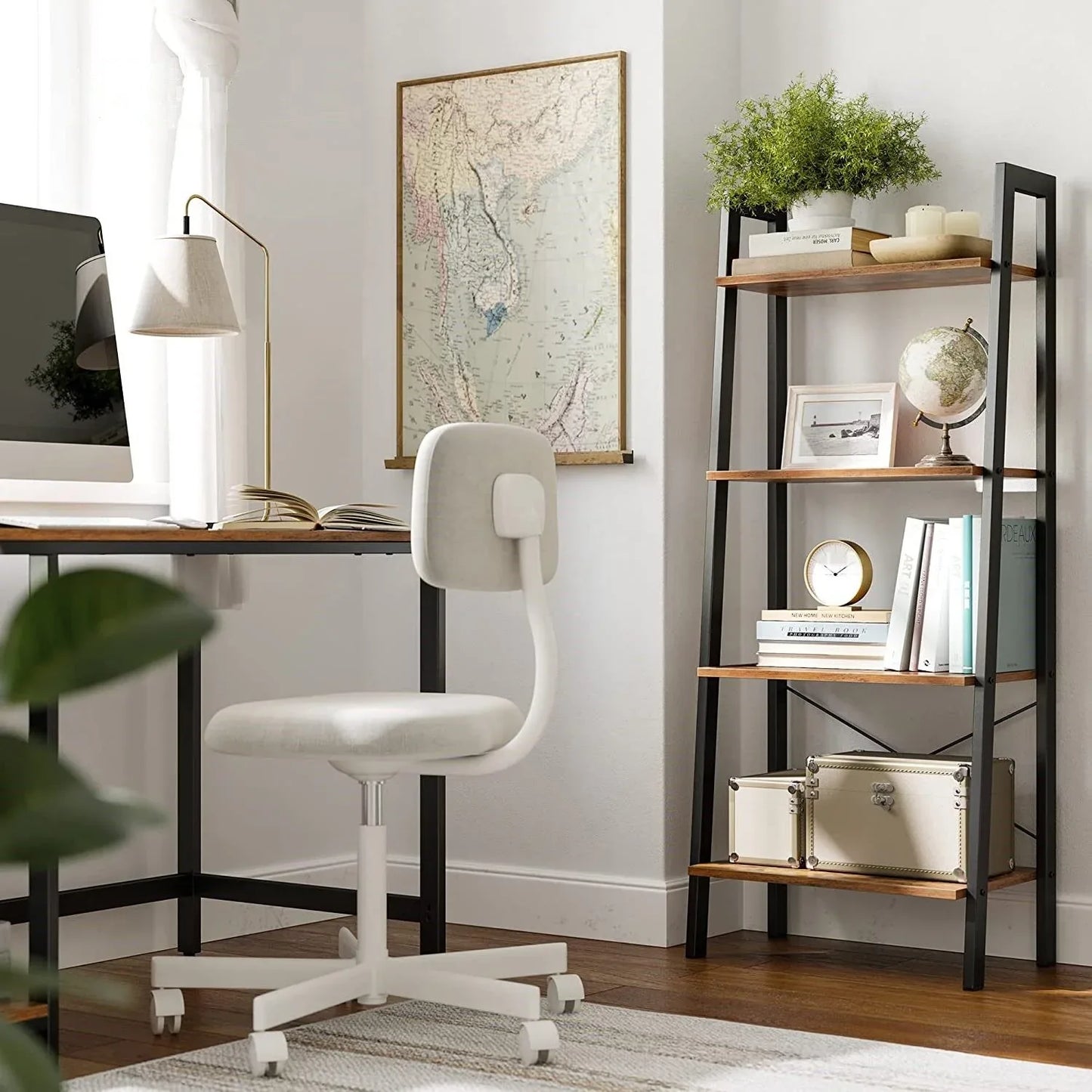 Rustic brown and black steel Metal Frame 4 Tier bookshelf - Mekamart Australia