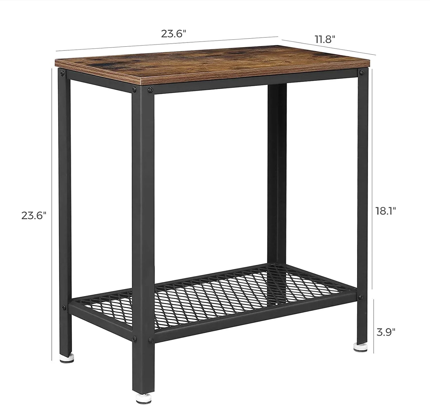 Industrial Side Table 2-Tier With Mesh and Metal Frame Rustic Brown - Mekamart Australia