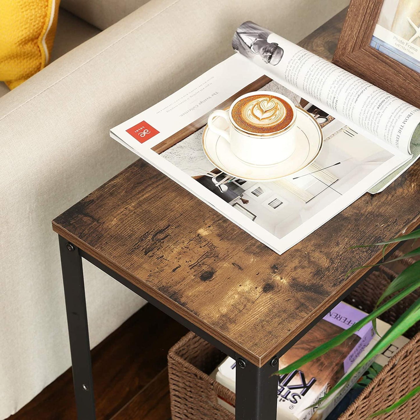 Industrial Side Table 2-Tier With Mesh and Metal Frame Rustic Brown - Mekamart Australia