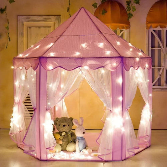 Princess Indoor Playhouse Toy Play Tent for Kids Toddlers with Mat Floor and Carry Bag (Pink) - Mekamart Australia