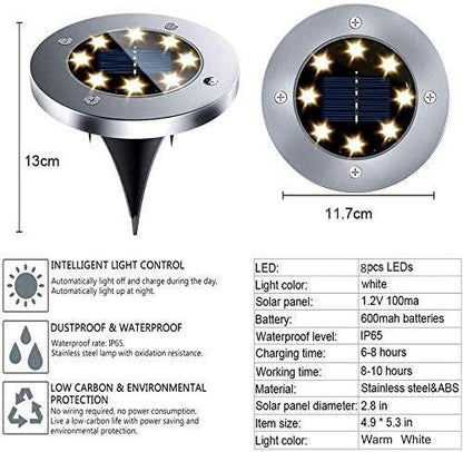 8 Pack LED Solar Pathway Lights Outdoor Solar Ground Lights (Warm White) - Mekamart Australia